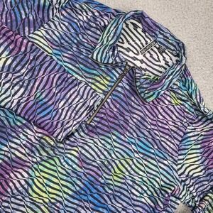 Sno Skins Womens XL Quarter Zip Pullover Colorful Zebra Print‎ USA Made Vintage
